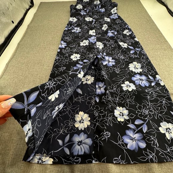 Dressbarn Floral Maxi Dress Sleeveless Polyester Blue Size 4 Round Neck Zip Clos - Picture 9 of 11